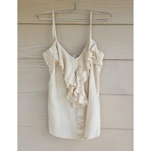 Trina Turk Beige Crepe Silk Ruffled Front Semi-Sheer Tank Top Cami Sz M